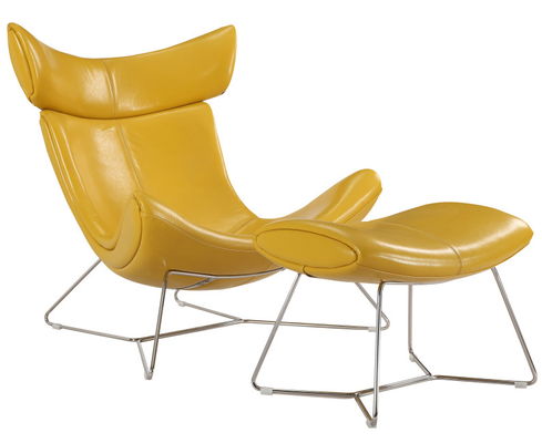 Kursi Kursi Chaise Indoor Kuning Terang Kulit Asli Bingkai Stainless Steel