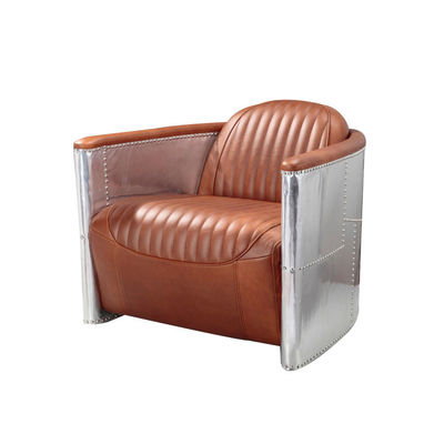 Perabot Rumah Modern Aviator Kursi Sofa Warna Coklat Kulit Aluminium