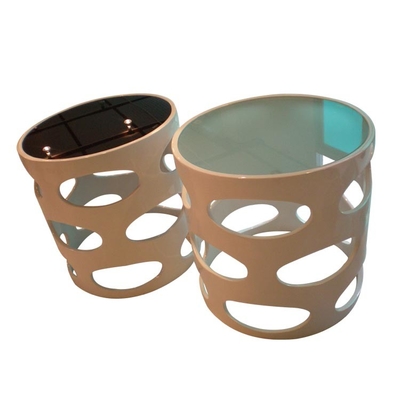 Kaca Tempered Atas Meja Kopi Modern Meja Samping Fiberglass Untuk Ruang Tamu